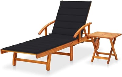 Houten Ligstoel - Relaxstoel Tuin - Buiten Ontspannen - Met Uittrekbare Tafel - 200 cm Lengte - Zwart