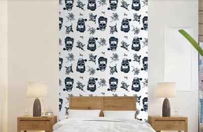 Behang - Fotobehang Patronen - Schedel - Rozen - Piraten - Jongens - Kinderen - Kids - Breedte 150 cm x hoogte 240 cm