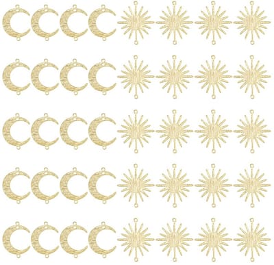 Dailygoods- Maanconnectoren 40 Stuks - Messing Hangers - Zon/Maan Charms - Sieraden Maken - Duurzaam Geplateerd - Creatieve Ontwerpen - Sieradenbedels