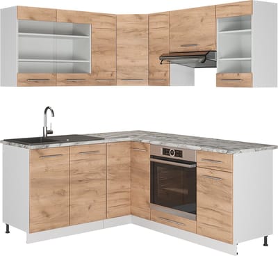 Vicco Hoekkeuken Fame-Line, Goudkleurig Eiken/Wit, 190 x 160 cm, WB Eik