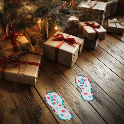 Kerstdecoratie - "Santa was here" voetafdruksticker - 25 x 10 cm - 2 stuks / verpakking 1 Stuks [59759]