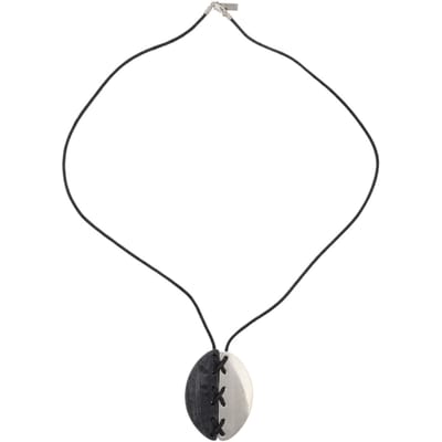 Behave - Ketting met ovale hanger zwart en zilverkleur - 43 cm (verlengketting 6,5 cm)