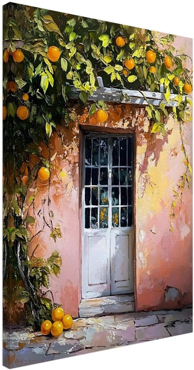 Canvas Schilderij - Mediterranean orange tree 50x70 cm - Landschappen Wanddecoratie Woonkamer & Slaapkamer