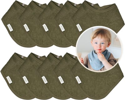 Funnies Bandana Slabbetjes 10 Stuks Forest - Set van 10 Zachte Slabbetjes - Kwijldoekjes - Spuugdoekjes - Gemaakt van 100% Katoenen Badstof - Absorberend, Zacht en Makkelijk Wasbaar - Ideaal voor Baby’s bij Voeden, Kwijlen en Spugen