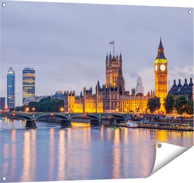 Gards Tuinposter London Big Ben en Westminster Brug - 100x80 cm - Tuindoek - Tuindecoratie - Wanddecoratie buiten - Tuinschilderij