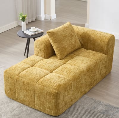 DESMIU Chaise Longue 158 X 90 X 60 Cm - Zonder Montage Met Kussen En Zijvakken - Voor Woonkamer En Slaapkamer - Chenille - Geel
