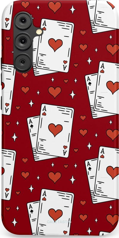 Casetastic hoesje geschikt voor Samsung Galaxy A34 (2023) 5G - Dubbellaagse bescherming - Kaarten Aas - Fashion Case - Bordeaux Wit Zilver