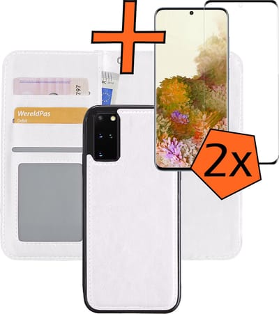 Hoes - 2 in 1 - Geschikt voor Samsung Galaxy S20 Plus - Met 2x Screenprotector - En Uitneembare Hard Cover - Bookcase - Wallet Case - Met Pasjeshouder - Book Case - Uitneembaar - Pashouder - Kunstleer - Wit