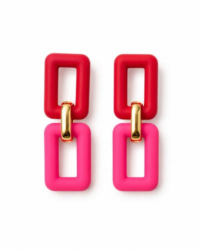 VILLA COCO Mila rood - Grote oorbellen - Schakeloorbellen - Lichtgewicht - Grote oorstekers - Dames oorhangers - RVS - Statement oorbellen - Roze en rood