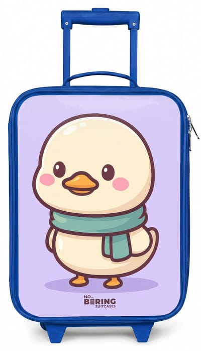 NoBoringSuitcases.com® - Kinderkoffer blauw - Kindertrolley jongen - Kawai - Eend - Sjaal - Koffer kind lichtgewicht - Reiskoffer trolley voor kinderen - Koffertje met lichtgevende wieltjes - Rolkoffer