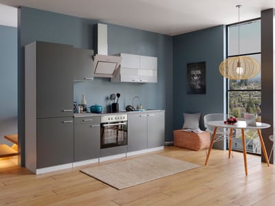 Goedkope keuken 270 cm - complete keuken met apparatuur Malia - Wit/Grijs - soft close - keramische kookplaat - afzuigkap - oven - spoelbak