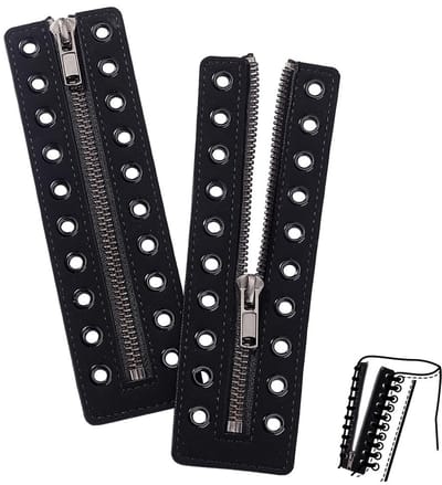 Dailygoods- Schoenveters Knoopvrij - Lederen Vetersluiting - Zwarte Veters - 17,5x5cm - 10 Metalen Oogjes - Duurzaam en Herbruikbaar