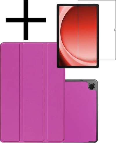 Hoes - Geschikt voor Samsung Galaxy Tab A9 - Met Screenprotector - Trifold Bookcase - Hard Cover - Hardcover Book Case - Tablet Hoesje - Paars
