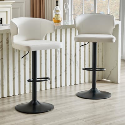 FloraGrace Barkruk - Set Van 2 Hoogteverstelbare En 360 Graden Draaibare Barstoelen Met Rugleuning En Voetsteun - Kunstleer - Wit