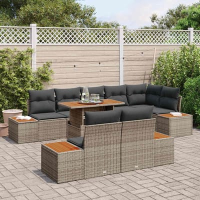 vidaXL Tuin Eettafel Set met kussen 9 pcs Grijs en Bruin