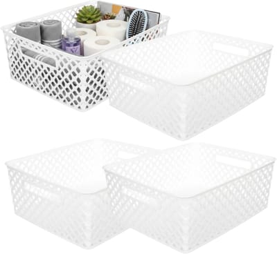 Storage Solutions Kast Opbergmand - 4x - van kunststof - wit - 29 x 35 x 13 cm - 11 liter - organizer box