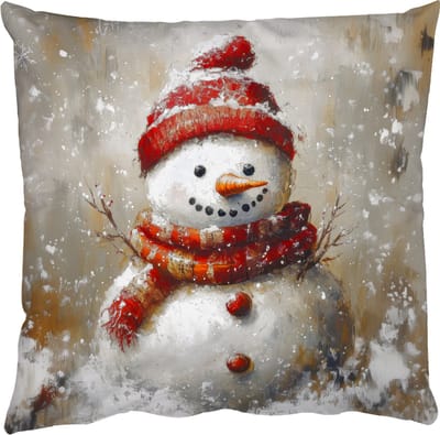 Sierkussens - Kussentjes Woonkamer - 50x50 cm - Sneeuwpop - Winter - Sneeuw - Beige - Kerstdecoratie voor binnen - Kerstversiering woonkamer decoratie - Kerstmis versiering in huis - Christmas decorations - Kerstaccessoires