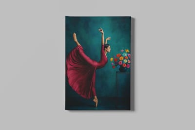 Canvas Schilderij - Vrouw - Ballerina en Bloem - Wall Art - 60x40x2 cm