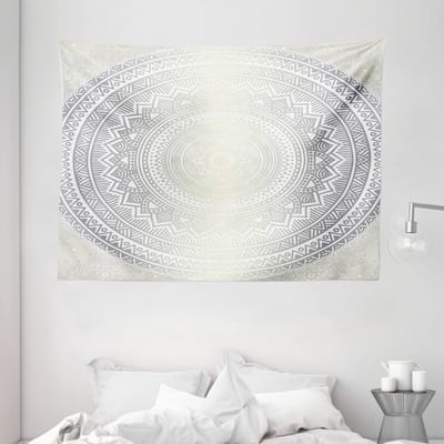 ABAKUHAUS Grijs-wit wandtapijt, medaillonpatroon, 150 x 110 cm, grijs-wit