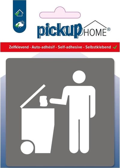 Pickup afvalbak grijs - 90x90 mm Pictogram Route Acryl