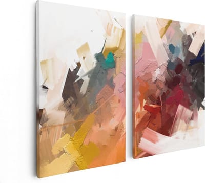 Artaza Canvas Schilderij Tweeluik Abstracte Kunst - Kleurrijke Olieverf - 80x60 cm - Wanddecoratie Woonkamer - Schilderijen - Muurdecoratie