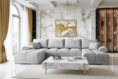 Hoekbank U-vorm met Slaapfunctie en Opbergruimte – Luxe Fluwelen U-Slaapbank 365x189 cm – Moderne Uitschuifbare Slaapbank met Bedlade en Kussens – Comfortabele Familiebank – Lichtgrijs – Novihome