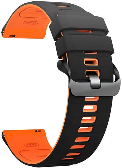 Siliconen bandje - geschikt voor Garmin Vivoactive 4 / Venu 4 (45mm) / Venu 3 / 2 / Forerunner 255 / Forerunner 265 / 570 (47mm) en Polar Vantage M / M2 / V3 / Grit X (Pro) - zwart oranje