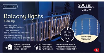 LED gordijnverlichting balkon buiten 200x100cm-220L warm wit Lumineo