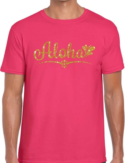 Aloha gouden glitter hawaii t-shirt roze heren - heren shirt Aloha S