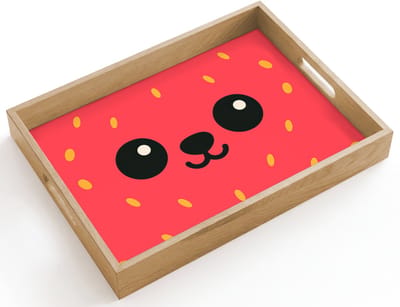 Dienblad hout 40x30 cm - Schootdienblad - Kat - Aardbei - Cartoon - Borrelplank rechthoek - Plateau dienbladen