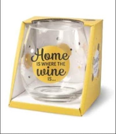Wijnglas - Waterglas - Home is where the wine is - In cadeauverpakking met gekleurd lint