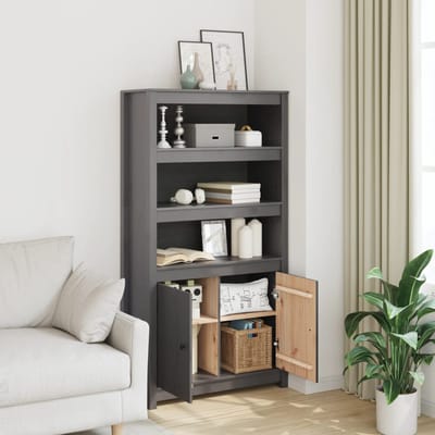 vidaXL - Hoge - kast - 80x35x154 - cm - massief - grenenhout - grijs