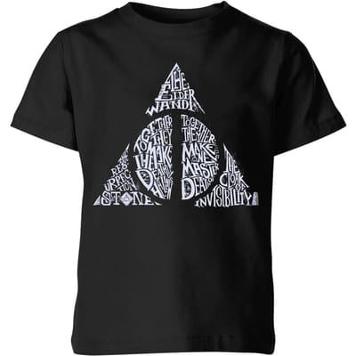 Harry Potter Deathly Hallows Text kinder t-shirt - Zwart - 98/104 (3-4 jaar)