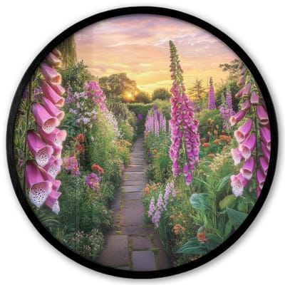 Poster in lijst Rond - Fotolijst 40x40 cm - Posters - Vingerhoedskruid - Bloemen - Tuin - Ronde posterlijst zwart - Decoratie - Wanddecoratie woonkamer - Muurdecoratie slaapkamer