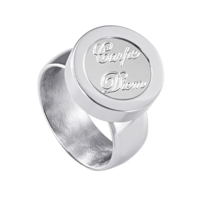 Quiges RVS Schroefsysteem Ring Zilverkleurig Glans 17mm met Verwisselbare Carpe Diem 12mm Mini Munt