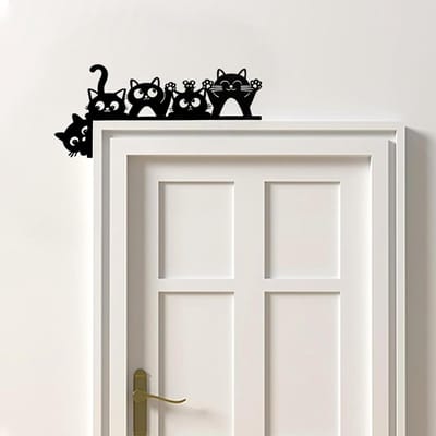 Zwarte katten metalen decoratie voor deurpost, ideaal voor kinderkamers en entree, unieke wanddecoratie voor huis en slaapkamer