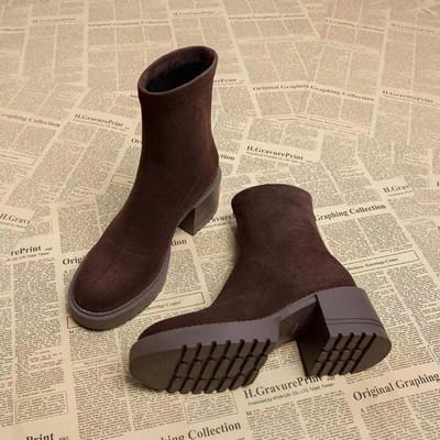 Enkellaarzen Voor Dames Hoge Hakken Suède Mode Dikke Schoenen Designer Luxe Winterlaarzen Nieuwe Jurk Botas Para Mujer 35 black
