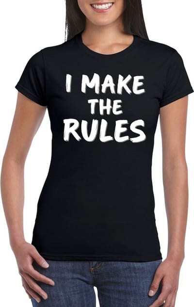 Fun t-shirt zwart voor dames - I make the rules - shirt XS