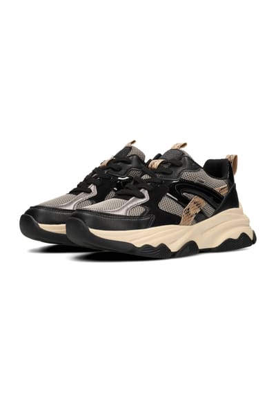 POSH by Poelman GIGI Dames Sneakers - Zwart Met Beige