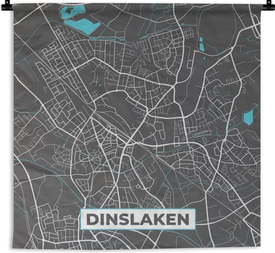 Wandkleed - Wanddoek - Duitsland – Blauw – Dinslaken – Stadskaart – Kaart – Plattegrond - 180x180 cm - Wandtapijt