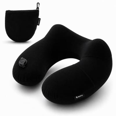 BOTC Nekkussen Opblaasbaar - Draagbaar Travel Pillow - Memoryfoam - Reiskussen voor Vliegtuig en Auto - Zwart - 1 Stuk