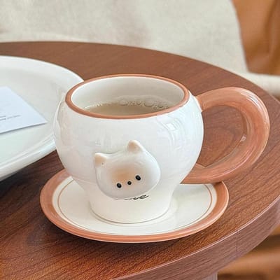 Tasses à café et soucoupes de dessin animé créatives Tasses vintage Sens du design de niche Tasses en céramique avec couleur sous glaçure Tasses à lait ménagères Chat siamois white