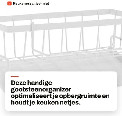 Dailygoods- Keukenorganizer met zelfledigend dienblad - Gootsteenorganizer - Sponshouder - Handdoekhouder - Koolstofstaal - Robuuste constructie