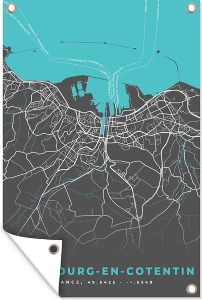 Muurdecoratie Plattegrond - Kaart - Cherbourg-en-Cotentin - Stadskaart - Frankrijk - 120x180 cm - Tuinposter - Tuindoek