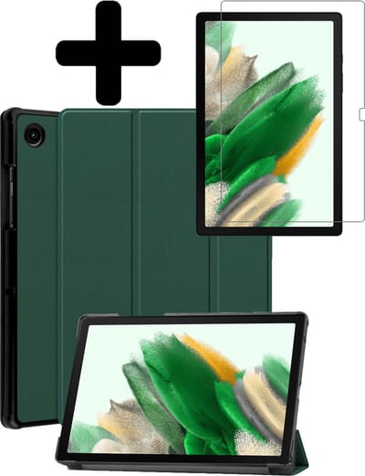 Hoes - Geschikt voor Samsung Galaxy Tab A8 - Met Screenprotector - Trifold Bookcase - Hard Cover - Hardcover Book Case - Tablet Hoesje - Donkergroen