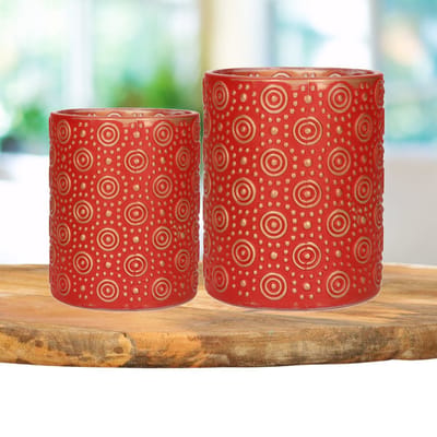 Countryfield Theelichthouders set - 2x - rood/goud - glas - luxe kaarsenhouders
