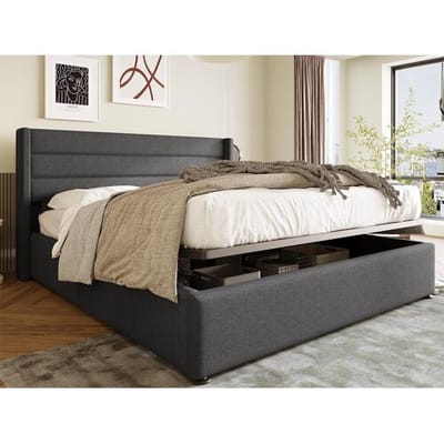 Merax Opbergbed 180 x 200 cm - linnen stof - lattenbodem - grijs
