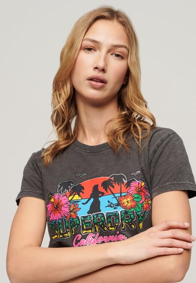 Superdry Cali Sticker Fitted T-shirt Met Korte Mouwen Bruin 2XS Vrouw