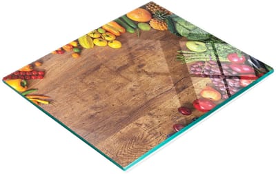 Keukenplank van gehard glas met decoratieve afbeeldingen van fruit en groenten, 60x52 cm