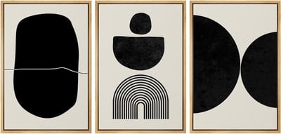 Canvas Kunstset - Wanddecoratie Set - Woonkamer Inrichten - Abstracte Vormen - 3x 16x24 inch - Zwart Wit